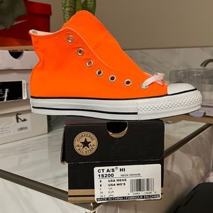 Neon orange converse high tops
